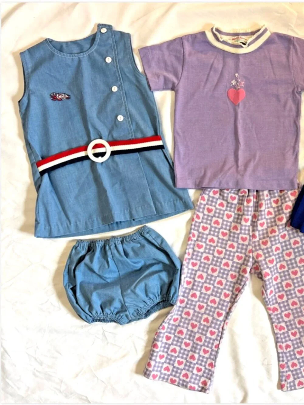 Vtg Health-Tex Girls Clothes 3T 3 Outfits 70s Skirt Bell Bottoms Hearts Flowers